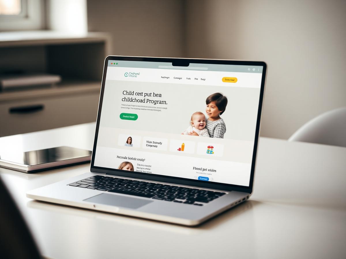 Laptop displaying a polished childcare program website